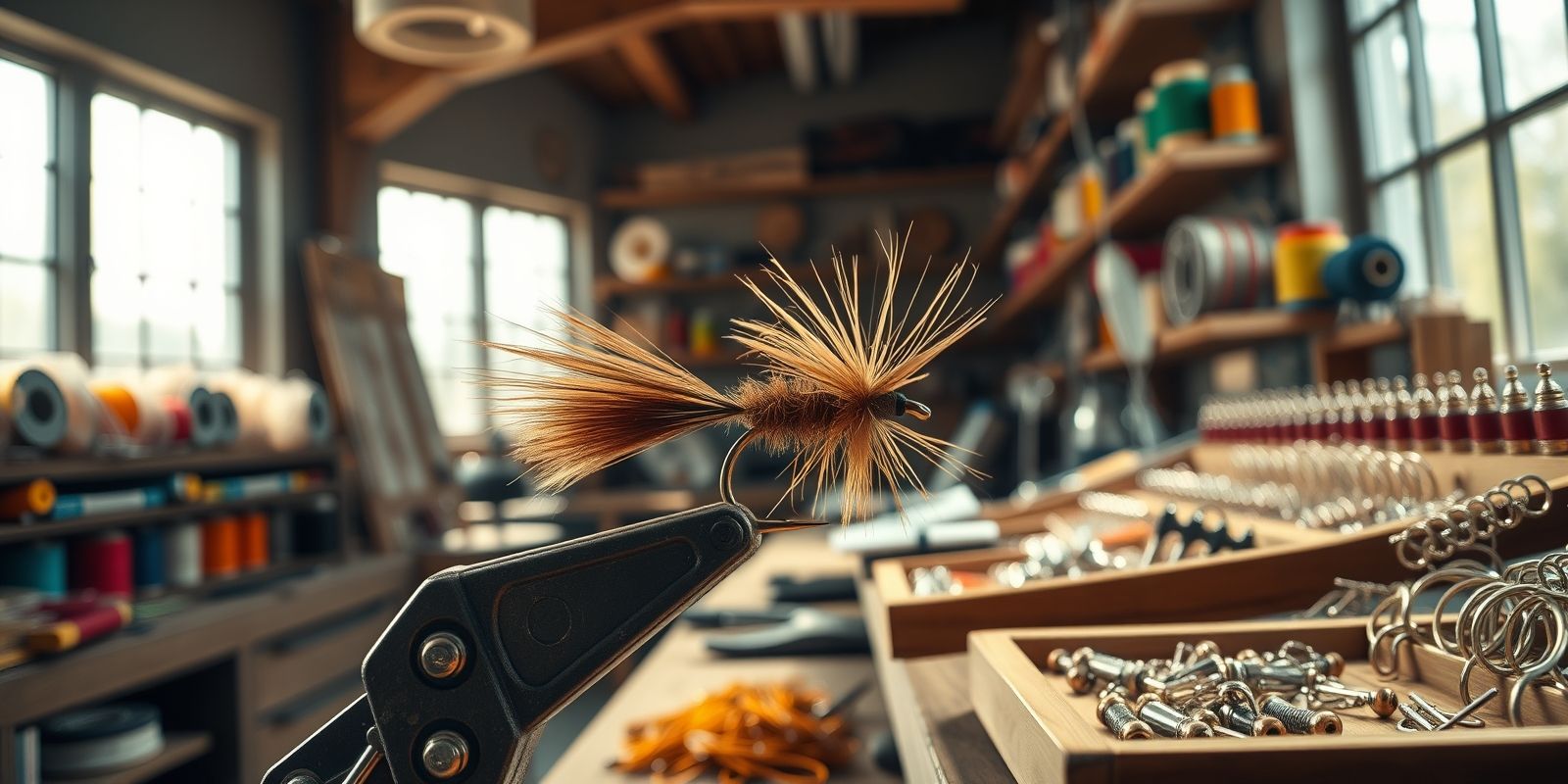 What essential tool provides the steady platform for holding the hook while meticulously constructing a fly? - Question Image