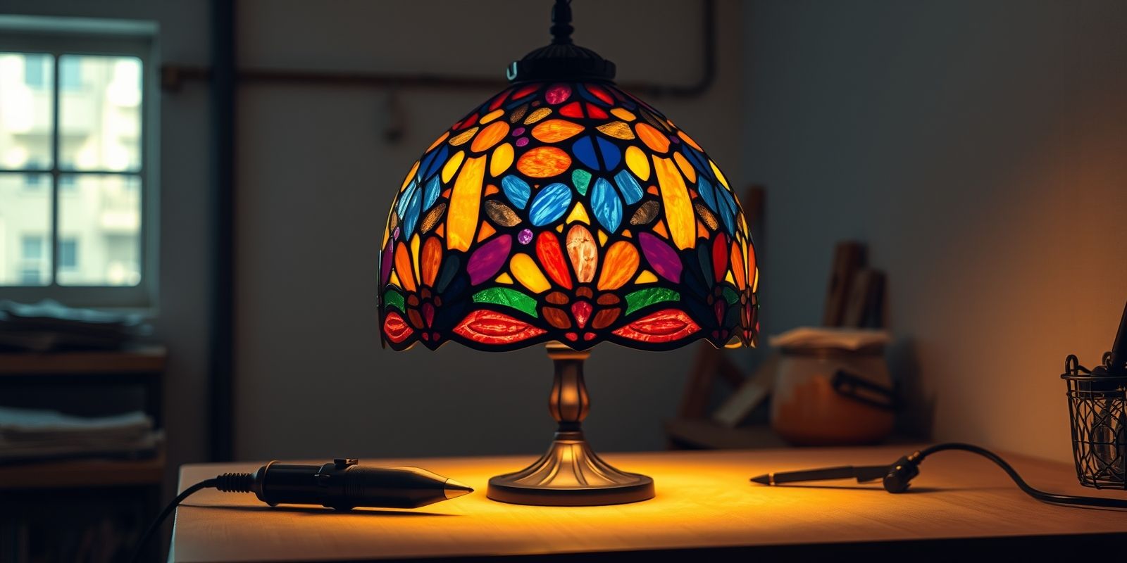 Which stained glass assembly method is typically favored for smaller pieces, intricate designs, and three-dimensional objects like lampshades? - Question Image
