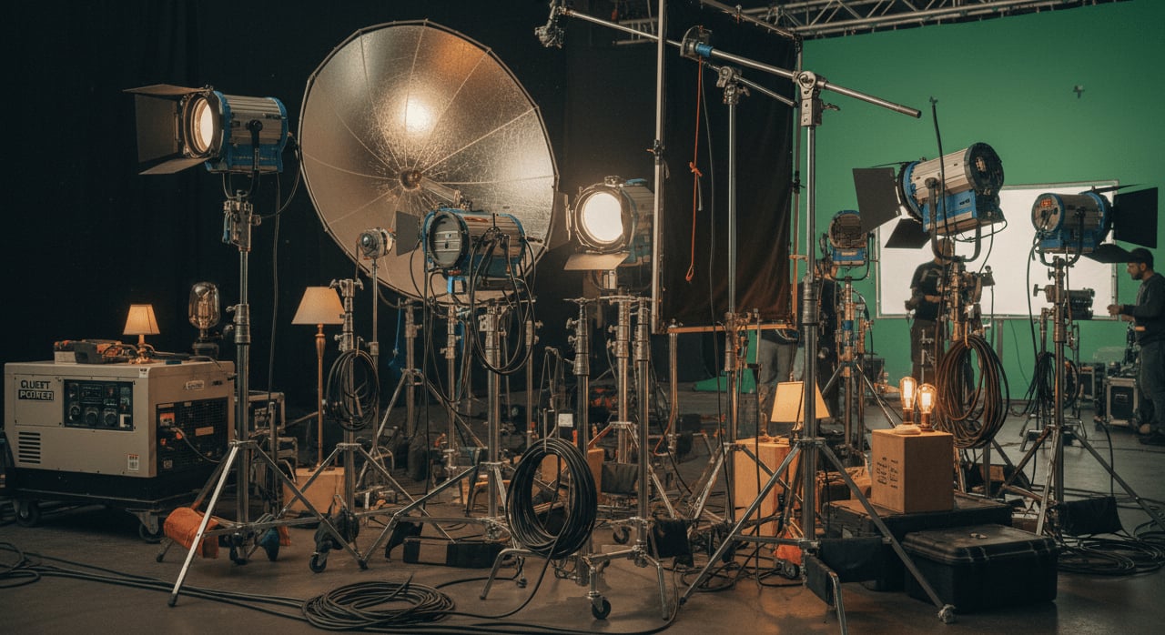 What is the primary function of the 'Gaffer' on a film set's lighting department? - Question Image