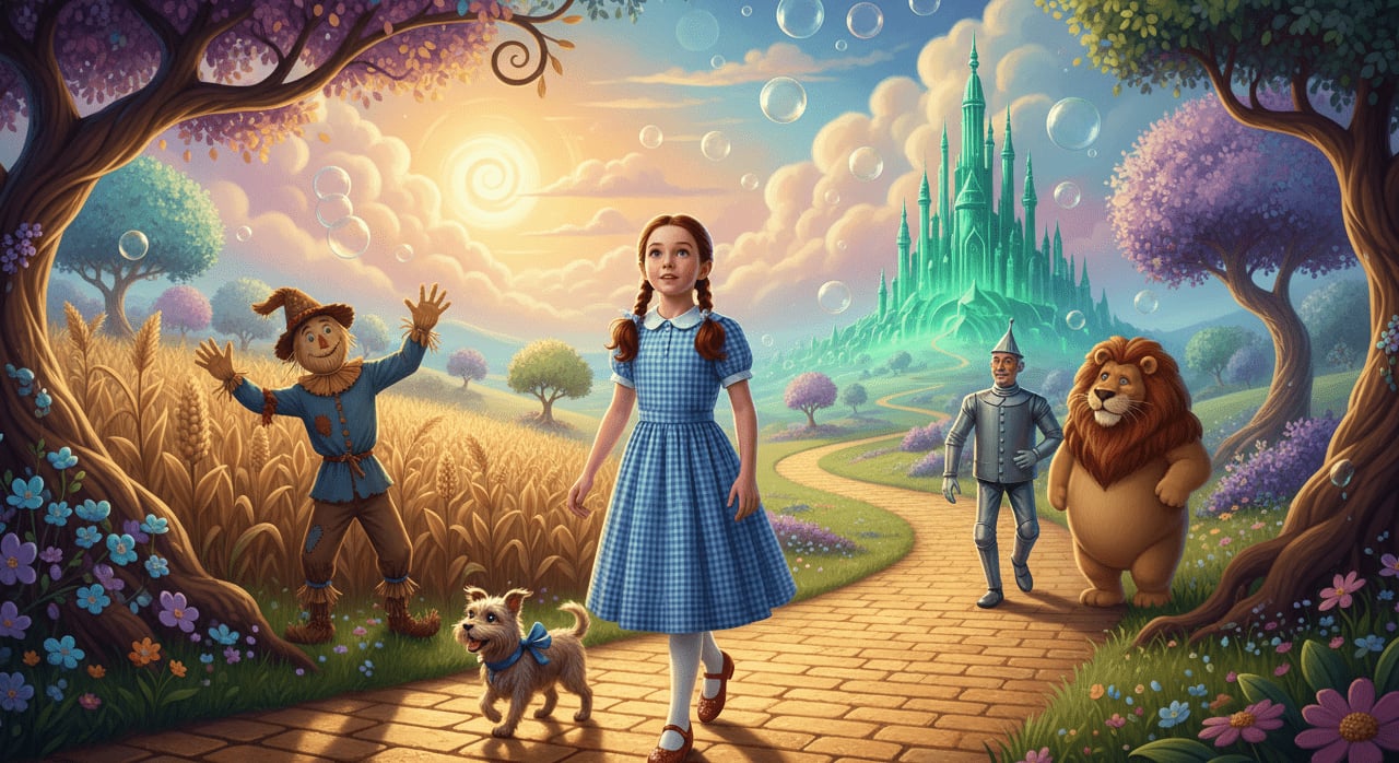 Which iconic 1939 film features a young girl transported from Kansas to a magical land called Oz? - Question Image