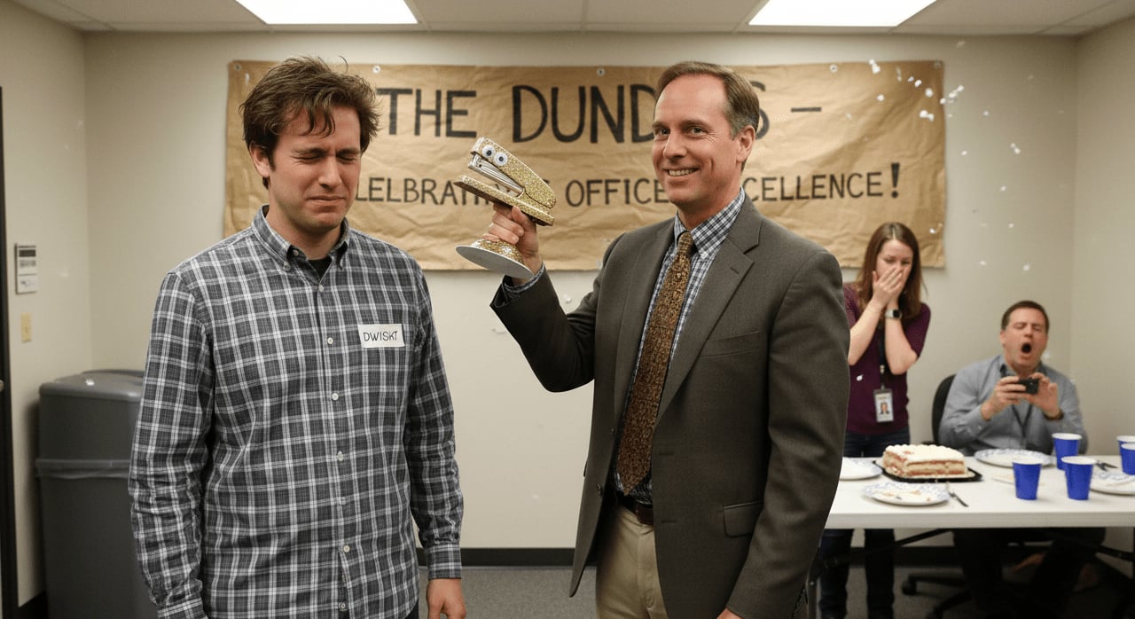 In 'The Office (US)', what is the primary reason Michael Scott felt compelled to create the 'Dundies' award show annually? - Question Image