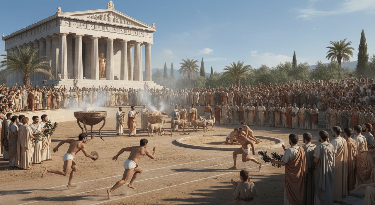 What was the primary purpose of the ancient Olympic Games held in Olympia, Greece? - Question Image