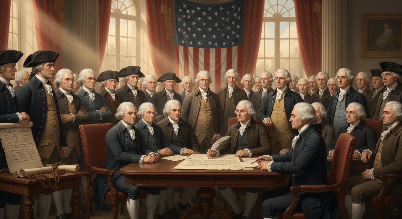 Which foundational document, adopted by the Second Continental Congress, formally announced the colonies' separation from Great Britain? - Question Image