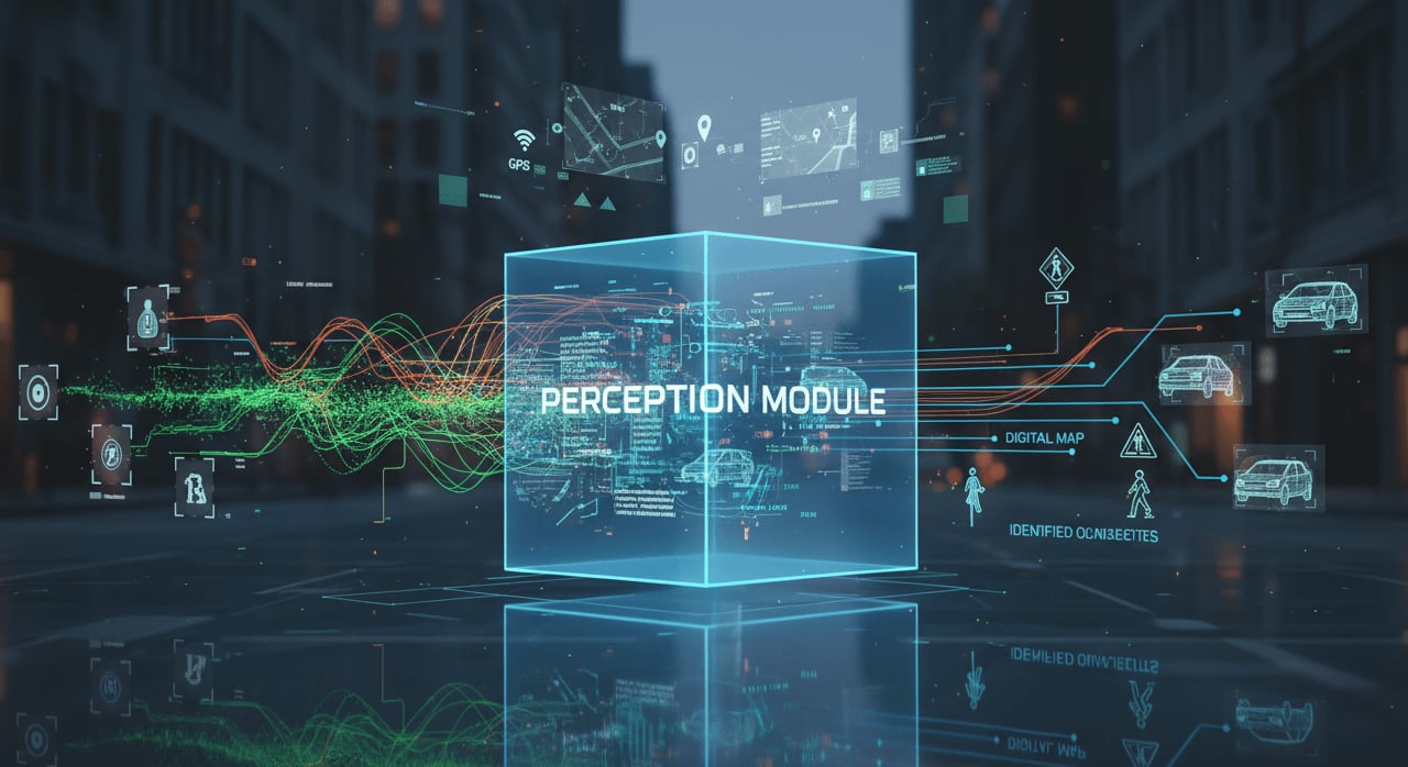 What is the primary function of the Perception module in an autonomous driving system? - Question Image