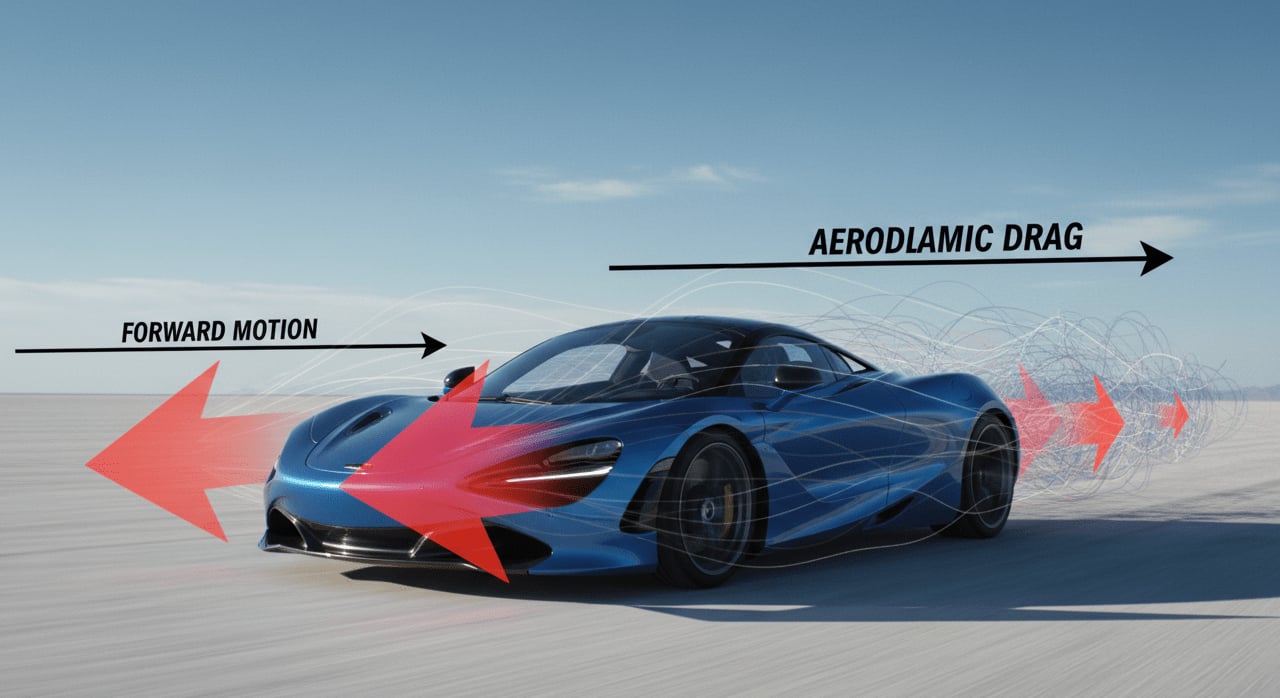 What is the primary aerodynamic force acting directly against a vehicle's forward motion? - Question Image