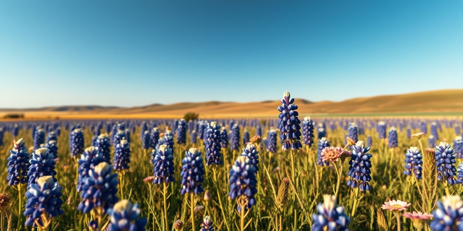 Known for painting vast landscapes blue, this flower is the state flower of Texas. Which Lupine species dominates the spring fields there? - Question Image