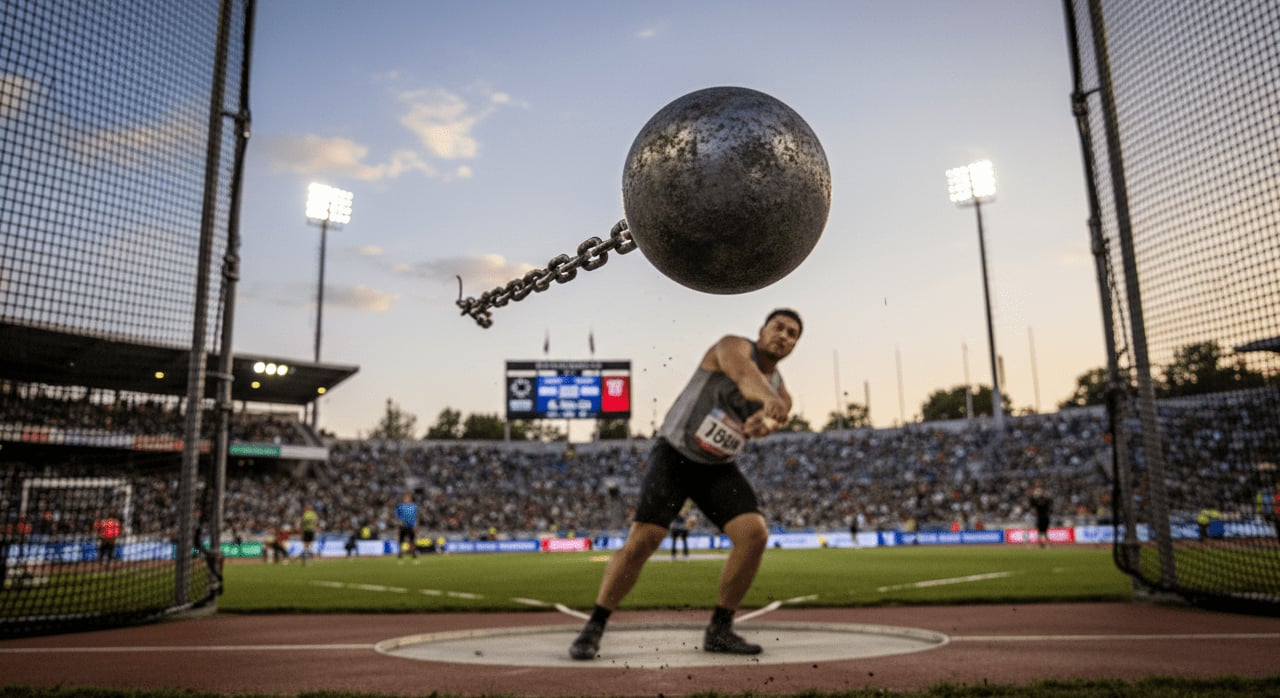 Which classic Olympic sport involves athletes competing to throw a heavy metal ball attached to a chain for distance? - Question Image